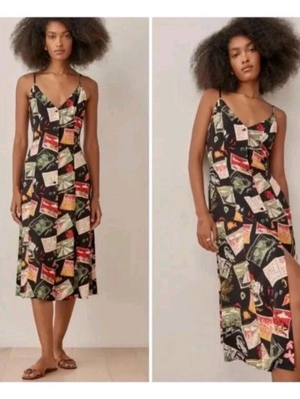 Reformation Brixton Dress Havana Postcard Print Sz 2 - Picture 4 of 15